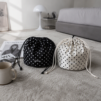 Pochette en Soie à Pois avec Cordon de Serrage, Fond Rond, Brillante, pour Cosmétiques, Trousse de Toilette, Rangement Maquillage et Bijoux, Voyage