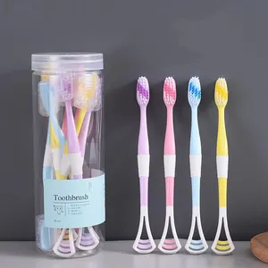 فرشاة أسنان بشعيرات ناعمة للعناية بالفم من المصنع للاستخدام المزدوج مع منظفات لسان للتنظيف