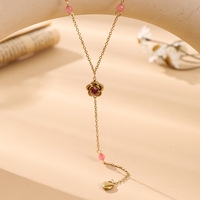 Kalung Baja Anti Karat Baru Bentuk Bunga Hati Persik Zirkon Model Y