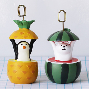 Penguin Watermelon Pineapple Resin Clip Holder Desktop Memo Dispenser Cartoon Decor Craft - Product Image 1
