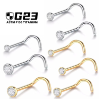 Kaishee ASTM F136 Titane Doré Zircon Cubique Piercing de Nez 20G Cristal pour Narine et Cartilage Bijou Corporel pour Femmes et Enfants