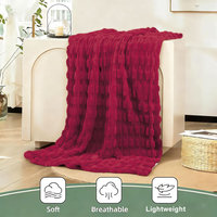 Couverture polaire réversible double face en polyester tricoté à rayures corail, super douce et moelleuse, pour lit, canapé, salon
