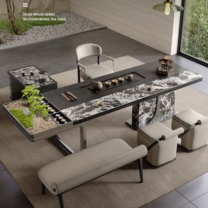 طاولة طعام متعددة الاستخدامات بتصميم صيني جديد مع مجموعة كراسي وسطح رخامي للمنزل أو المكتب أو صالة الشاي بتصميم بسيط - Product Image 4