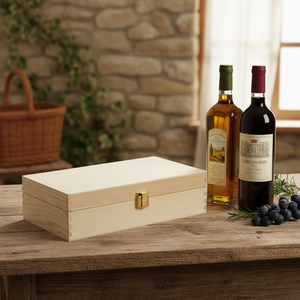 1pc <b>Pine</b> Wood Luxury Packaging Box 350x190H90mm for 2 Bottles of 750ml Oil or Wine Handcrafted Timber Gift Box - Product Image 3