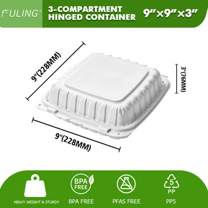 Fuling 150 gói số lượng lớn 3 ngăn bản lề để đi hộp BPA miễn phí nhựa đưa ra dùng một lần vỏ sò thực phẩm ăn trưa container - Product Image 2