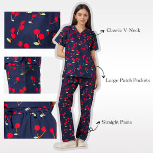 맞춤형 인쇄 의료용 스크럽 유니폼 유니섹스 여성 남성 스타일 V넥 스트레이트 카고 팬츠 면 인쇄 수술복 - Product Image 3