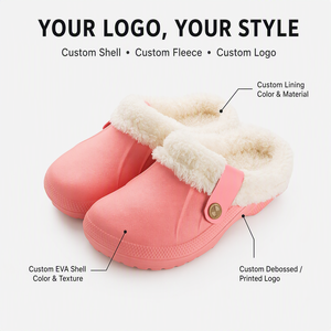 <span class=keywords><strong>Sabots</strong></span> de <span class=keywords><strong>jardin</strong></span> personnalisés OEM en EVA doublés de polaire avec col en sherpa – Chaussons d'hiver confortables pour femmes, à enfiler, pour intérieur et extérieur, vente en gros - Product Image 2