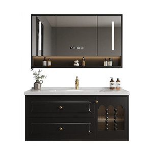 New bathroom cabinet ceramic integrated basin French retro <b>oak</b> smart mirror cabinet hanging cabinet - Product Image 5