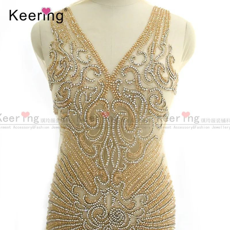 WDP-232 Keering-Apliques de lujo para vestido de boda, diamantes de imitación dorados, diseño especial