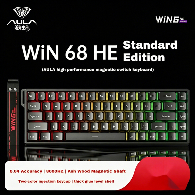 New AULA WIN68HE Plastic Mechanical Gaming Keyboard 60% Adjustable Actuation 8000Hz Polling Rate RGB Backlit for Laptop PC Gamer