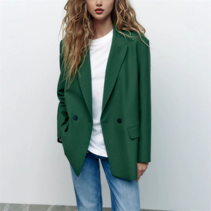 Sıcak satış sonbahar renkli çift göğüslü <span class=keywords><strong>blazer</strong></span> kadın düz renk gevşek Fit ofis iş ceket giymek - Product Image 4