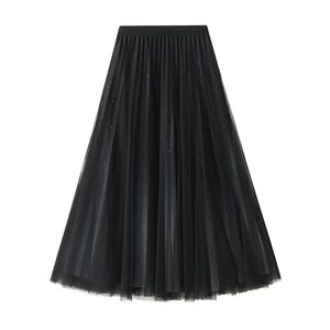 Falda midi plisada de gasa transpirable con degradado, corte A, estilo imperio, informal, de tul, con lentejuelas de estrella, para uso diario, con capas - Product Image 4