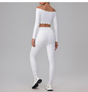 Yoga Sets Fitness Women Long Sleeve Push-up Off-Shoulder Yoga Crop Top V <strong>Shape</strong> Quick Drying High Waist Butt Lifting <strong>Leggings</strong> - Product Image 4