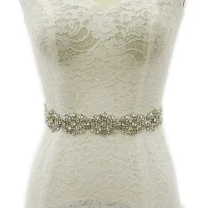 Vestido de boda de 48cm de longitud, cinturón de cristal para coser, apliques de diamantes de imitación, hecho a mano, WRA-1081