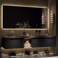 Meuble-lavabo flottant de luxe italien avec miroir LED intelligent, vasque intégrée en pierre frittée et armoire en bois massif