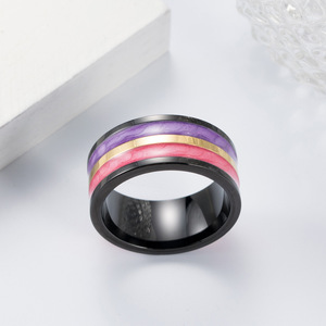 Unisex <b>Titanium</b> Steel <b>Ring</b> Green Purple Rainbow Inlay Geometric Design Everyday Wear - Product Image 3
