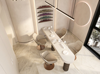 Vente en gros de meubles de salon sur mesure Station de miroir mural circulaire pour salon de coiffure Station de miroir pour salon de coiffure led