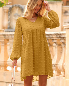 Abbigliamento da donna con scollo a V in Chiffon abito da Babydoll con maniche trasparenti ampio e Casual lungo lungo lungo mezza Pom Pom - Product Image 4