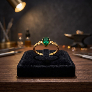 Bague Vintage Classique Plaqué Or avec Cristal Vert Taille Poire Sertie en Bezel, Bijou Femme en Pierre Précieuse pour Usage Quotidien, Fournisseur tiers - Product Image 4