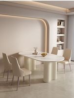 Table à manger de villa nordique moderne de luxe minimaliste pour 6 personnes en pierre frittée blanche, écologique, durable, taille personnalisable pour hôtel
