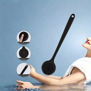 Brosse de bain en silicone à long manche avec poils doux - Brosse ergonomique pour le dos, pour exfolier et masser, accessoire de douche - Product Image 6