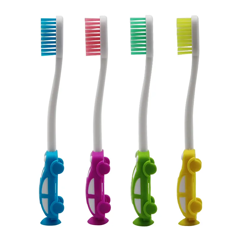 Sikat gigi anak, bentuk mobil mainan dengan cangkir isap bawah pegangan karet bulu lembut perawatan mulut sikat gigi anak-anak
