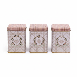 ชุดกล่องดีบุกโลหะสี่เหลี่ยมขนาด75x75x100มม. (ชุด3ชิ้น) ดีไซน์สีดอกกุหลาบ - Product Image 2