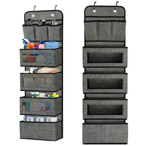 Over The Door Organizer Wall Closet Hanging Storage Bag with 4 Clear Window Bin Pockets Side Pocket Metal Hooks