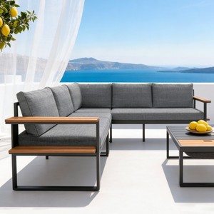 Ensemble <span class=keywords><strong>de</strong></span> canapés d'angle modulaires Dwoo 4 pièces pour patio, villa, hôtel, <span class=keywords><strong>jardin</strong></span>, <span class=keywords><strong>en</strong></span> forme <span class=keywords><strong>de</strong></span> L - Product Image 4