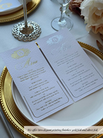 Cartes de menu de table de mariage personnalisées de luxe, lettres en feuille d'or et d'argent, style européen, personnalisables