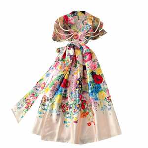 Vestido Midi Casual con Cuello en V para Mujer, Talla Grande, Primavera 2025, Estilo Túnica, con Estampado de Patchwork, Volantes y Malla, Color Negro - Product Image 5