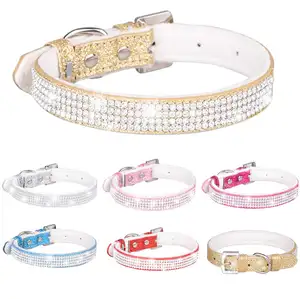 Pet fashion accessories adjustable plush velvet padded dog collars bling necklace Handmade leather Rhinestone dog Collar