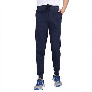<b>Men's</b> <b>Navy</b> Blue Cotton Sweatpants Elastic Waist Drawstring Casual <b>Joggers</b> With Side Pockets Midweight Knitted - Product Image 1
