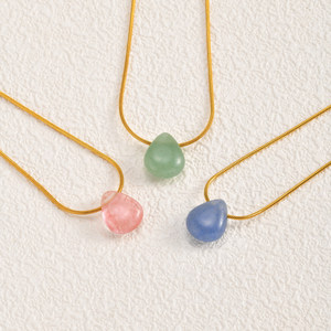 CAIOOCHE Gioielli all'Ingrosso, Collana con Pendente in Pietra Naturale a Goccia, Catena in Acciaio Inossidabile Placcato Oro, Design Semplice - Product Image 2