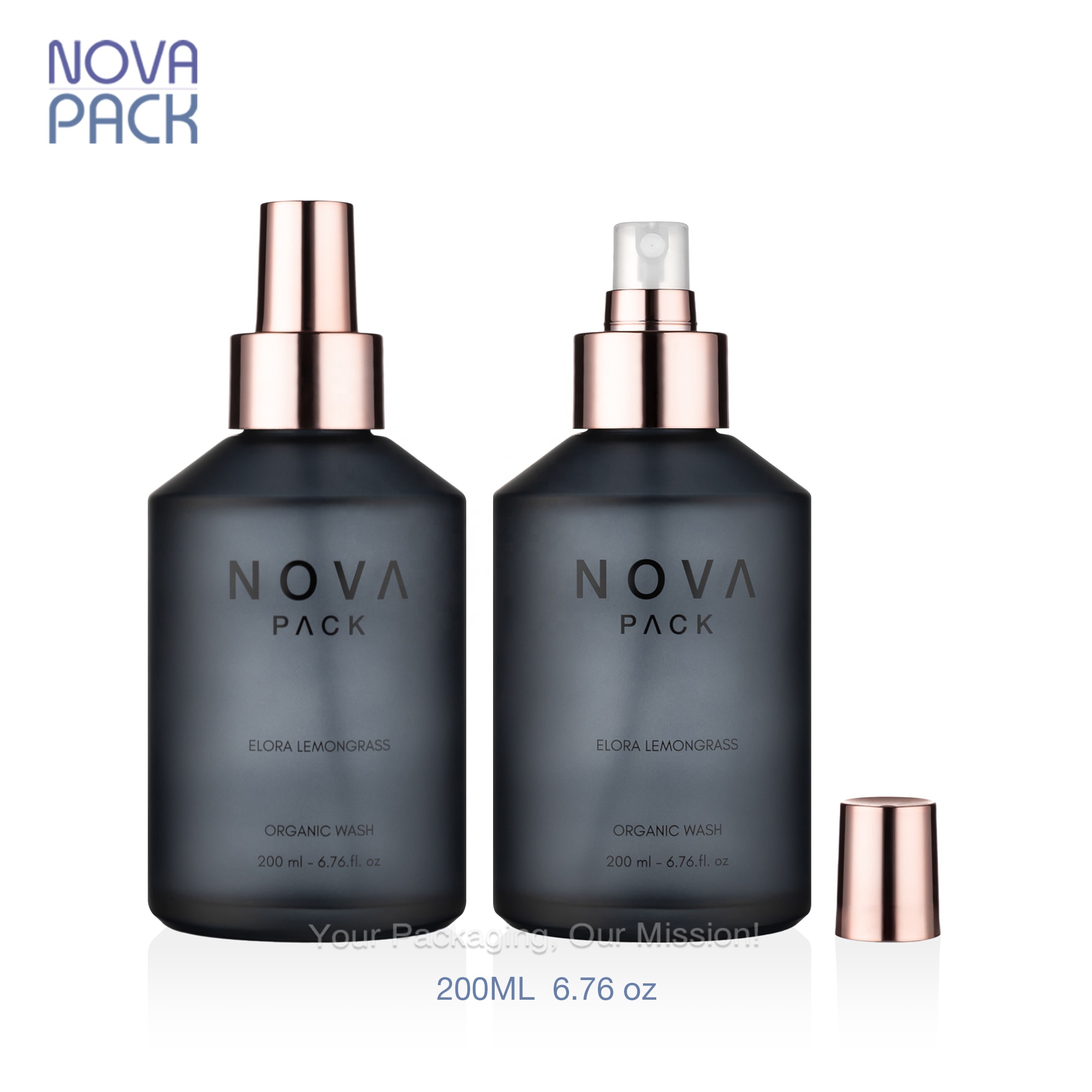 Bottiglia nera traslucida satinata + spray oro rosa