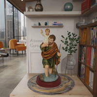 Statue Catholique Personnalisable de Saint Christophe et de la Vierge Marie de Fatima, 8 Pouces, Peinte à la Main, en Résine et Pierre Durables, Vente en Gros