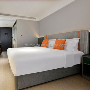 Custom Hotel Bed Set Wholesale Upholstered King Queen Bed Frame with Fabric <b>Headboard</b> Nightstand for Hotel Project Furniture - Product Image 3