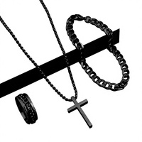 Ensemble de bijoux unisexe en alliage avec pendentif croix, bracelet et bague, style Hip-Hop pour soirée, vente en gros directe d'usine à bas prix