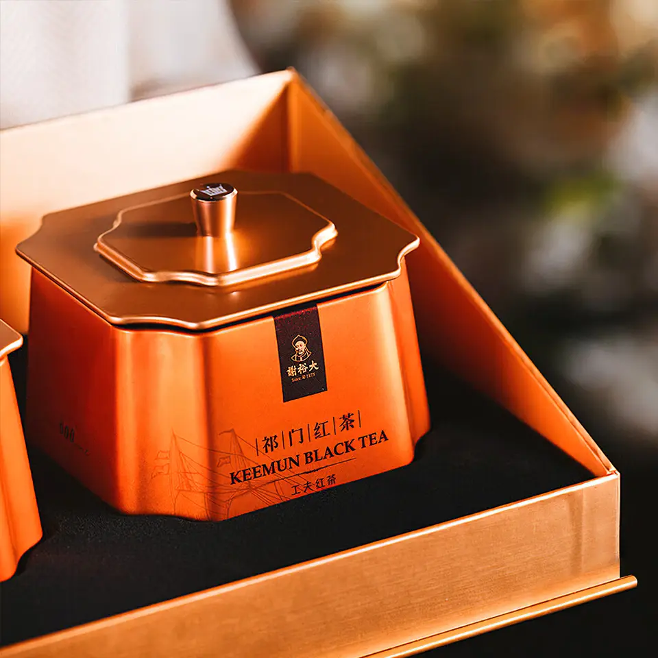 JYB yüksek kalite lüks marka özel tasarım logo turuncu hediye teneke konteyner metal gıda sınıfı çay şekeri ambalaj kutusu