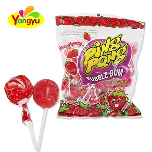 Strawberry flavor lollipop bubble gum lollipop candy