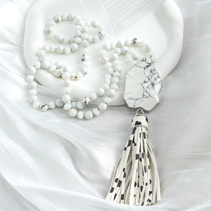 Phụ Nữ 8Mm Đá Tự Nhiên Tinh Thể Thủy Tinh Thắt Nút Vòng Cổ Với Không Thường Xuyên Đá Tự Nhiên Kết Nối PU Tua Vòng Cổ - Product Image 2