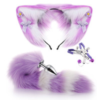 Ensemble de bouchons anaux en métal inoxydable avec longue queue de renard colorée et oreilles de chat en fourrure, pour cosplay érotique lesbien, pour femme
