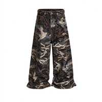 Pantalon long en jean personnalisé en coton épais style hip-hop, coupe large, motif camouflage marine, avec braguette à boutons métalliques et taille ajustable