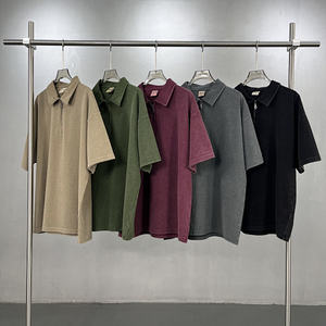 Camiseta de manga corta para hombre, oversize, con estampado serigrafiado, teñido con cera, de punto gofrado, con media cremallera YKK, lavado vintage - Product Image 1