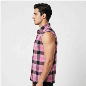 Oferta de Verano: Camisa de Franela a Cuadros sin Mangas para Hombre, Cuello con Botones, Casual, Rosa y Negro, 100% Algodón Tejido Transpirable - Product Image 6