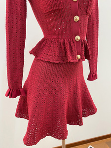 Nouvelle <span class=keywords><strong>robe</strong></span> courte à col en V creux de couleur <span class=keywords><strong>bordeaux</strong></span> pour femmes, vêtements de Noël français - Product Image 3