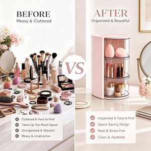 Rotating Desktop Beauty Makeup Organizer Dustproof Puff <b>Storage</b> Box with Egg Air <b>Cushion</b> & Lipstick Makeup Brush Rack - Product Image 4