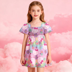 Vestido <span class=keywords><strong>de</strong></span> Verano para Niñas Yiyuan, con Volantes, Cuello Cuadrado, Manga Corta, Ecológico, Transpirable, Largo hasta la Rodilla, Corte en A, OEM - Product Image 4