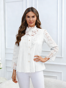 Nouvelle Blouse Élégante et Exquise en Dentelle Brodé Simple pour Femme, Collection Printemps/Été 2026, Manches Longues Décontractées en Coton Tricoté, Tendance Actuelle - Product Image 5