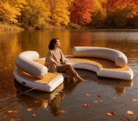 Canapé flottant gonflable en forme de C, fauteuil de relaxation aquatique gonflable, île flottante ronde pour la baignade, plateforme flottante gonflable